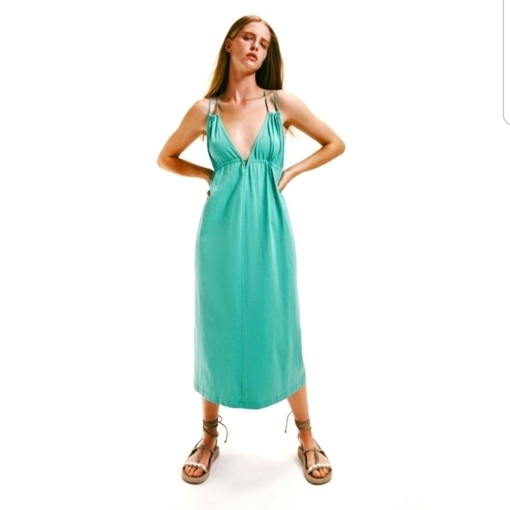 Zara Teal Strappy Beach Midi Maxi Dress NWT size Small
